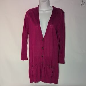 Women's Pink Cardigan Sweater ( Long )